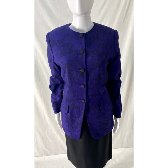 Pendleton Purple & Black Virgin Wool Floral Blazar Size 14 - Picture 3 of 9